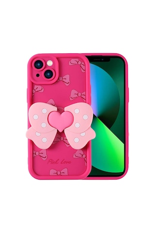 Zore Apple Uyumlu iPhone 13 Kılıf Kamera Korumalı Figür Tasarımlı Kapya Kapak - Pembe Koyu Pembe Koyu