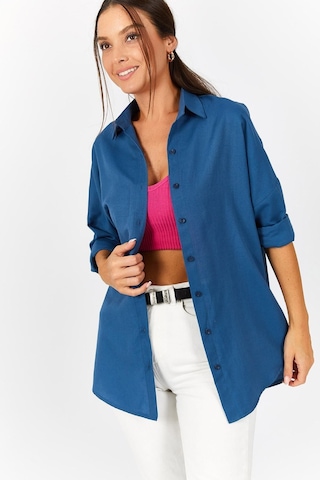 Armonika Kadın Lacivert Oversize Uzun Basic Gömlek Arm-22y001118