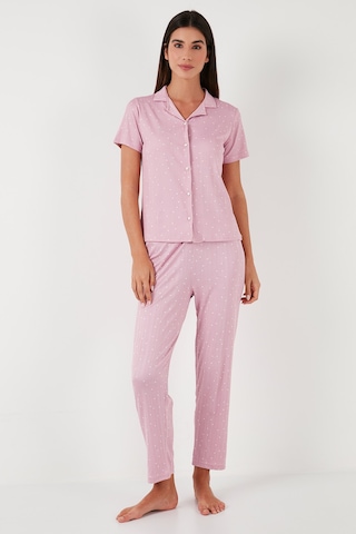 Lela Regular Fit Gömlek Yaka Kısa Kollu Bayan Pijama Takımı 65780124 Pudra