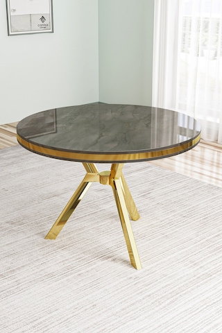 Natre Serisi 90x90 Lak Panel Antrasit İroni Gold Ayaklı Mutfak Masası Takımı Ve 4 Sandalye Masa Antrasit İroni Siyah Sandalye