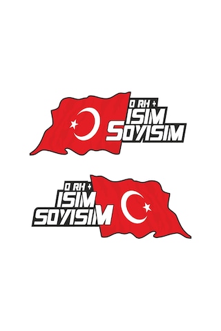 Kişiye Özel Türk Bayrağı 2 Adet Kan Grubu Sticker 01369
