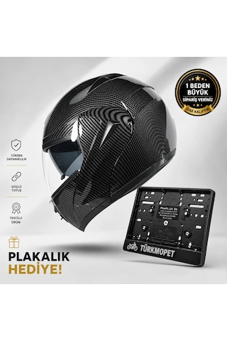 Vrt Çene Açılır Güneş Vizörlü Kask + Plakalık Karbon