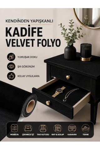 Kendinden Yapışkanlı 19,5cm X 1 Metre Siyah Süet Kadife Velvet Folyo