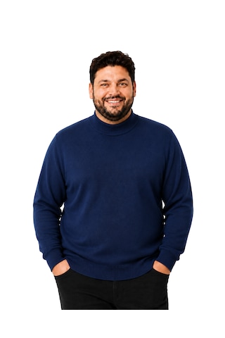 Battalmoda Erkek Büyük Beden Koyu İndigo Yarım Balıkçı Pamuklu Kazak 3xl-4xl-5xl-6xl Koyu Indigo