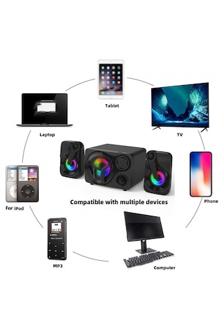 Led Işıklı 2+1 Ses Sistemi Şık Görünümlü Bluetooth Hoparlör