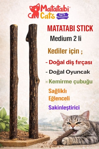 Matatabi Stick Medium Doğal Kedi Çiğneme Çubuğu, Kedi Oyuncağı 2'li Kedi Otu/nanesi Değildir