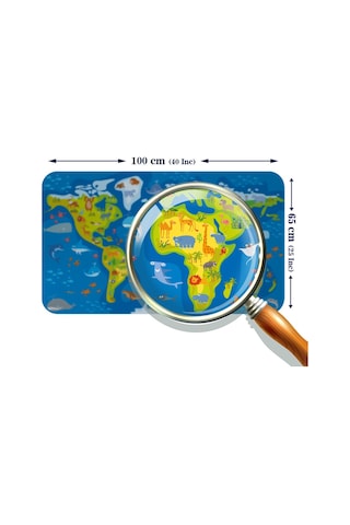 Eğitici Dünya Haritası Dünya Atlası Çocuk Ve Bebek Odası Duvar Sticker-60x105-3774 - Renkli Çok Renkli