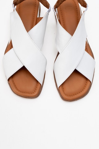 Luvishoes 706 Hakıkı Derı Beyaz Cılt Kadın Sandalet Beyaz