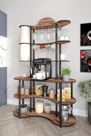 Brew-blıss Mutlu Kahve Köşesi-çok Amaçlı Mutfak Rafı Madran Ceviz-lambader Aydınlatmalı Ceviz