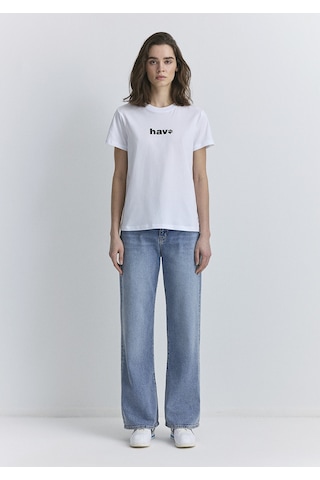 Mavi - Hav Baskılı Beyaz Tişört 1613288-620 Beyaz