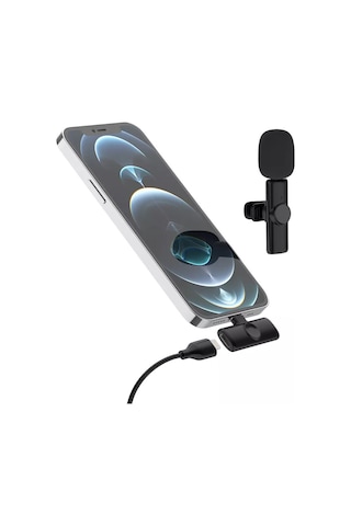 K11 Apple Uyumlu iPhone Lightning Youtube Tiktok Yayın Kablosuz Yaka Mikrofonu Siyah