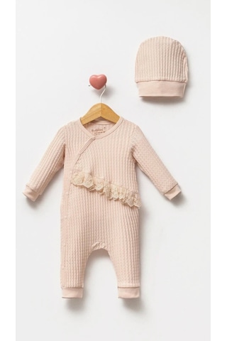By Bubbles Natural Belden Dantelli Kız Bebek Tulum Somon