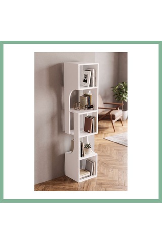 Bşkvirgo Kitaplık Ahşap Dekoratif Raf 5 Katlı Modern Çok Amaçlı Kitaplık Salon Ofis Kitaplığı 7067 Beyaz Bsk2026