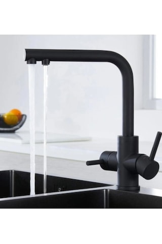 Paslanmaz Pirinç Arıtmalı Mat Siyah Eviye Bataryası Siyah