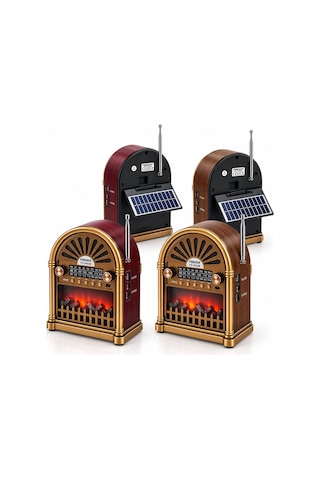 Solar - İbreli Şömineli Radyo - Retro Am - Fm - Sw Usb - Type-c Sarjlı Bt - Tf - Usb Speaker Yg-6041bts 5580