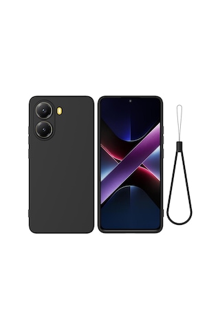 Xiaomi Poco X7 Pro İçin Düz Renk Sıvı Silikon Damlamaz Tam Kapsama Telefon Kılıfı Siyah