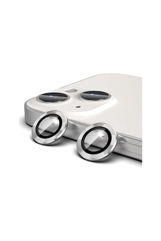 Apple İphone 13 Mini Kamera Koruyucu Lens Mercek Metal Çerçeveli 2li Set Gümüş Gri Silver