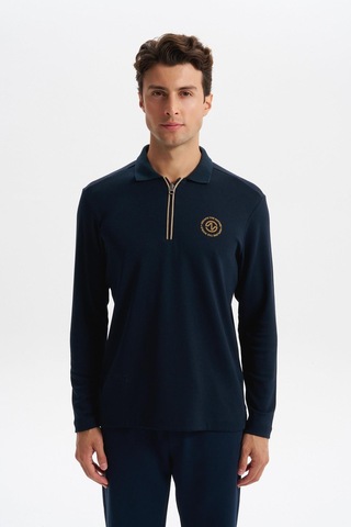AR-MA Arma Erkek Slim Fit Fermuarlı Polo Yaka Sweatshirt İnce Modal Pamuk Elastan Karışımlı Örme İnterlok Kumaş K30554989102 Lacivert