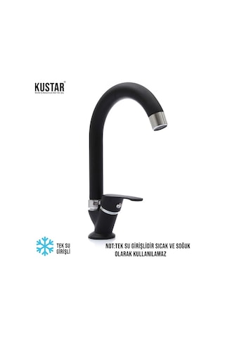Kustar Siyah Mermerden Tek Su Girişli Lavabo Musluğu Siyah