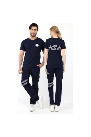 Acil Sağlık Yuvarlak Yaka Penye Kısa Kol Tshirt - Lacivert-12106 Lacivert