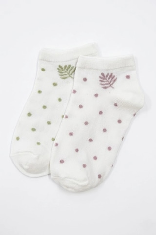 Cocole Socks Kız Bebek Patik Çorabı 2 Li Set Pamuklu Yeşil & Lila Puantiye Desenli Çok Renkli