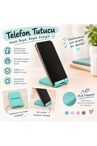 2'li 3d Baskı Katlanabilir Telefon Tutucu Ve Anahtarlık Taşınabilir Masaüstü Telefon Standı Siyah