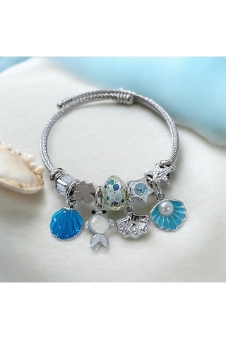 Kadın Çelik Charm Bileklik Bilezik Balık Figürlü Beyaz Çelik