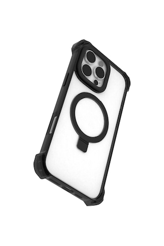 Apple Uyumlu iPhone 16 Pro Max Kılıf Magsafe Şarj Özellikli Raptic Dual Serisi Şeffaf Standlı Kapak Siyah