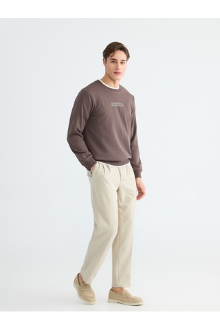 Lcwaıkıkı Classic Kahverengi Bisiklet Yaka Baskılı Erkek Sweatshirt