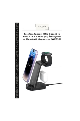 Telefon Aparatı Ofis Düzeni İs Yeri 3 İn 1 Çoklu Şarj İstasyonu Ve Masaüstü Organizer Wx035