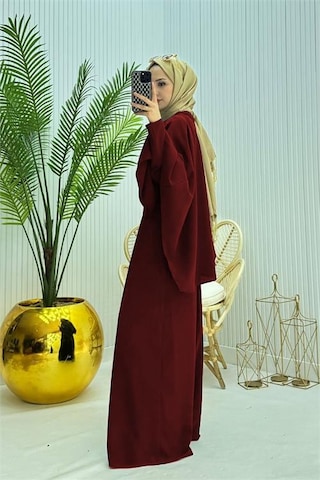Neşeli Butik Kadın Pelerinli Kemer Detaylı Tesettür Tulum Nms061 Bordo