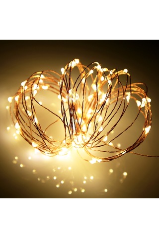 Neevoyu 10 Metre 100 Led Bakır Tel Işık Zinciri, Pil Kutulu 3xaa Pil Gerekiyor , Katlanabilir, Islak Beyaz Işık, Ev/parti Dekorasyonu, Dıy Şekillendirilebilir Beyaz