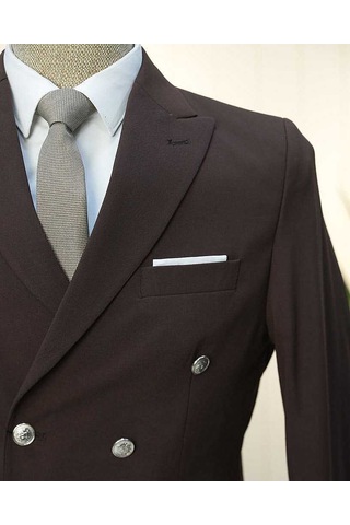 Bys Beystil Sivri Yaka Kahve Kruvaze Takım Elbise Nikol - Slim Fit
