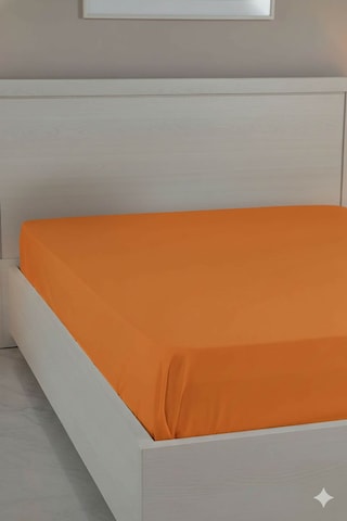 %100 Pamuk Ranforce Premium Çift Kişilik Lastikli Çarşaf - Turunc Turuncu