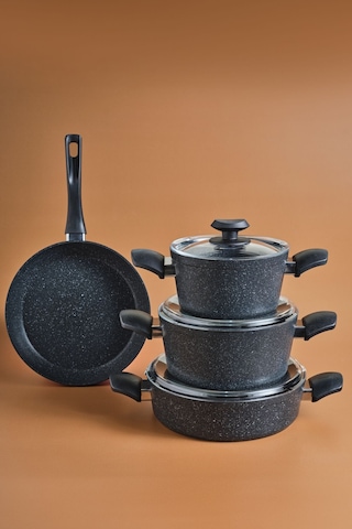 Karaca  Biogranit Defne V2 7 Parça Tencere ve Tava Seti Siyah