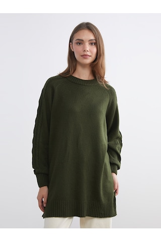 Lcw Modest Yeşil Bisiklet Yaka Kadın Triko Tunik