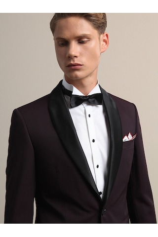 Kip Bordo Slim Fit Şal Yaka Dokuma Smokin Takım Elbise Çok Renkli