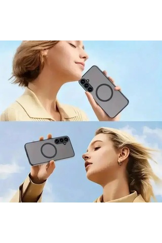 Elmpaly Samsung Galaxy S25 Fe Kırmızı Manyetik Kasa Şok Emici Transparan Sert Pc