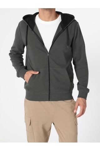 Colin's Regular Fit Fermuarlı Kapüşonlu Erkek Yeşil Sweatshirt CL1045425_Q1.V2_KHA