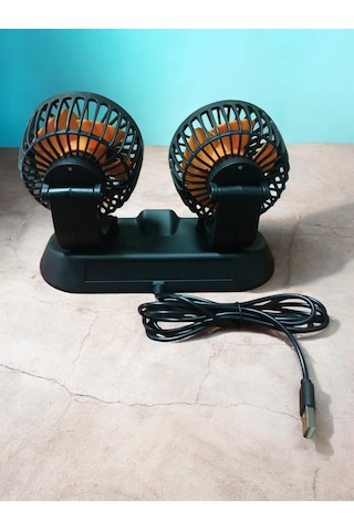 Çift Başlıklı Araç Vantilatörü Usb 12v 360 Dönebilen Sessiz Araç İçi Fan 2 Kademeli Hız Ayarlı Oto Soğutucu