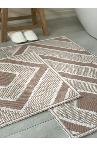 Palamutbükü Doğal Pamuklu 2'li Banyo Paspası 60x100+50x60 Cm - Bej Bej