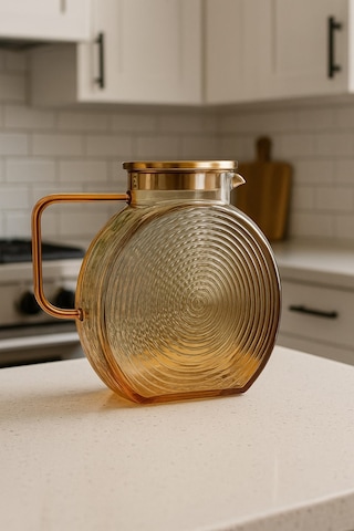 Qerhome Borosilikat Cam Amber Salyangoz Desenli Cam Demlik & Sürahi 2000 Ml