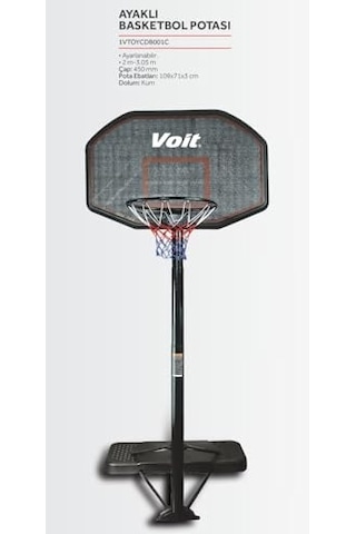 Voit T5872 Cdb001c Yüksekliği Ayarlanabilir Ayaklı Seyyar Basketbol Potası Unisex, Çok Renkli