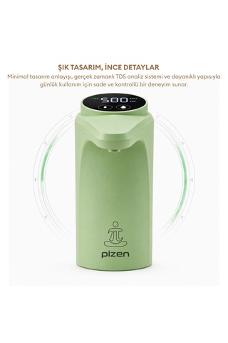 Pizen Flow Usb Şarjlı Otomatik Damacana Su Pompası Tds Ölçer 250ml 500ml 1l 2l Ölçü Özellikli Yeşil