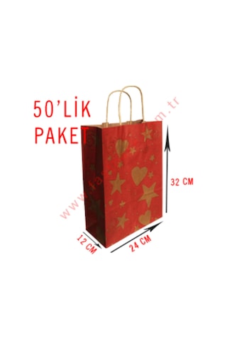 50 Adet 24X32 Cmlik Saplı Renkli Kraft Kağıt Poşet Çanta