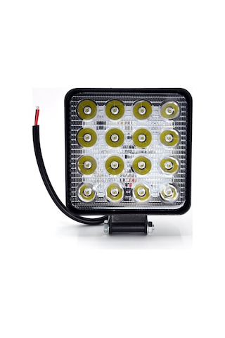 Beyaz Işık Çalışma Lambası 16 Led 12v - 24v 48w Kare Aluminyum Siyah Boyalı