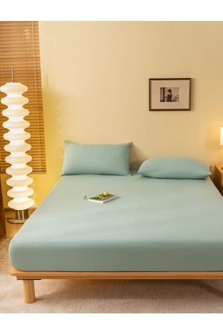 Totem Ranforce Pamuklu Mint Yeşili Yastık Kılıflı Lastikli Çarşaf