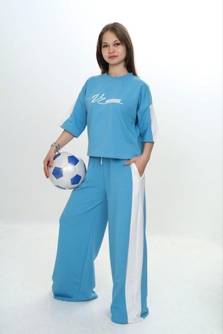 Kız Çocuk %100 Pamuk London Baskılı Oversize Garnili Truvakal Kollu Eşofman Takımı-293-eşt-0010 Turkuaz