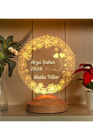 Yılbaşı Papatya Çiçek Hediyesi, İsimli Yeni Yıl Mutlu Yıllar Hediyesi, Papatya 3D Led Lamba