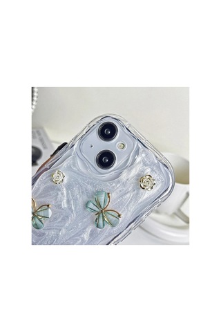 Apple İphone 13 Uyumlu Kılıf Zebana Floral Silikon Kılıf Yeşil